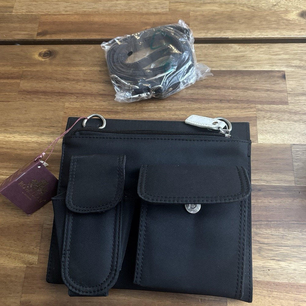 ROWALLAN of Scotland Crossbody Bag Black Nylon Leather Trim Casual Travel NWT